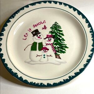 Vintage Atico Festive Snowman Plate with Green Trim